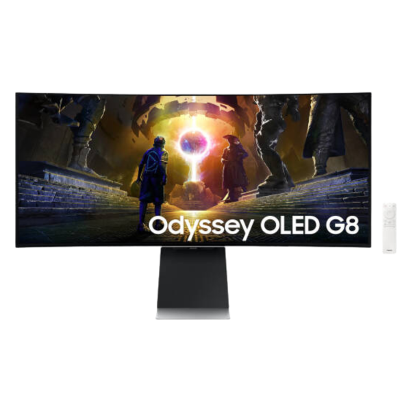 SAMSUNG G855D Odyssey G8 Smart Gaming Monitor, 34" OLED Display, UWQHD Resolution, 175Hz Refresh Rate, 0.03ms (GtG) Response Time, AMD FreeSync Premium Pro & G-Sync Technology, Silver |